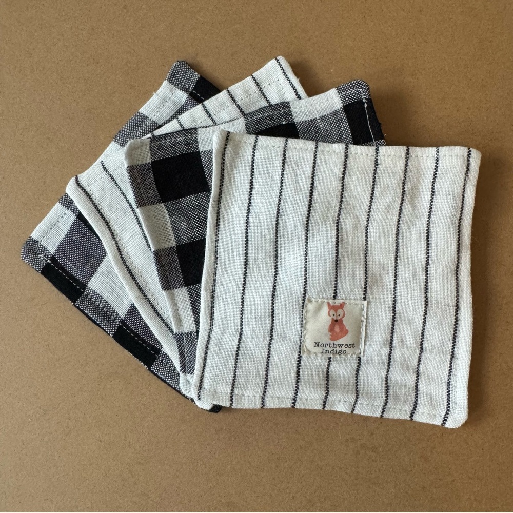 Handmade Linen Black and White Striped and Checkered Coasters